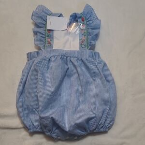 Blue Gingham Ruffle-Strap Baby One-Piece Bodysuit